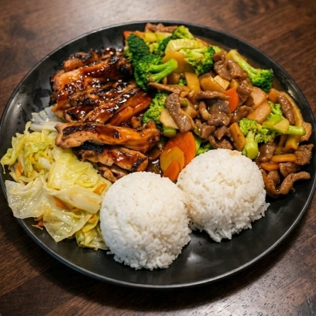 Teriyaki Chicken with Broccoli Beef.