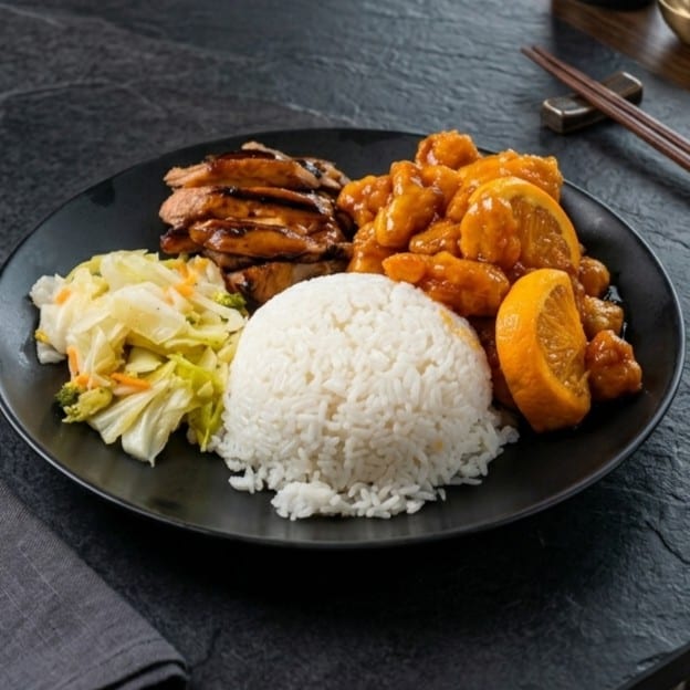 Teriyaki Chicken with Orange Chicken.