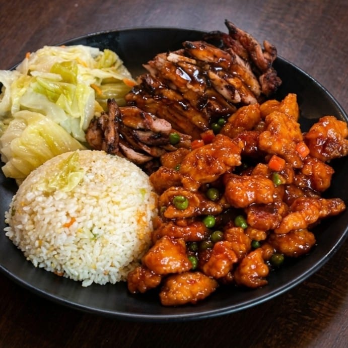 Teriyaki Chicken with General Tao's Chicken.