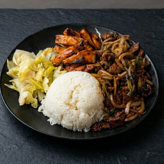 Teriyaki Chicken with Mongolian Beef.