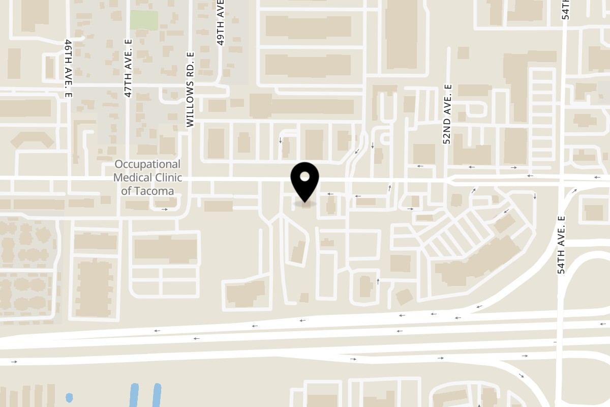 Map showing the location of Happy Teriyaki & Sushi on 4910 Pacific Hwy E in Fife